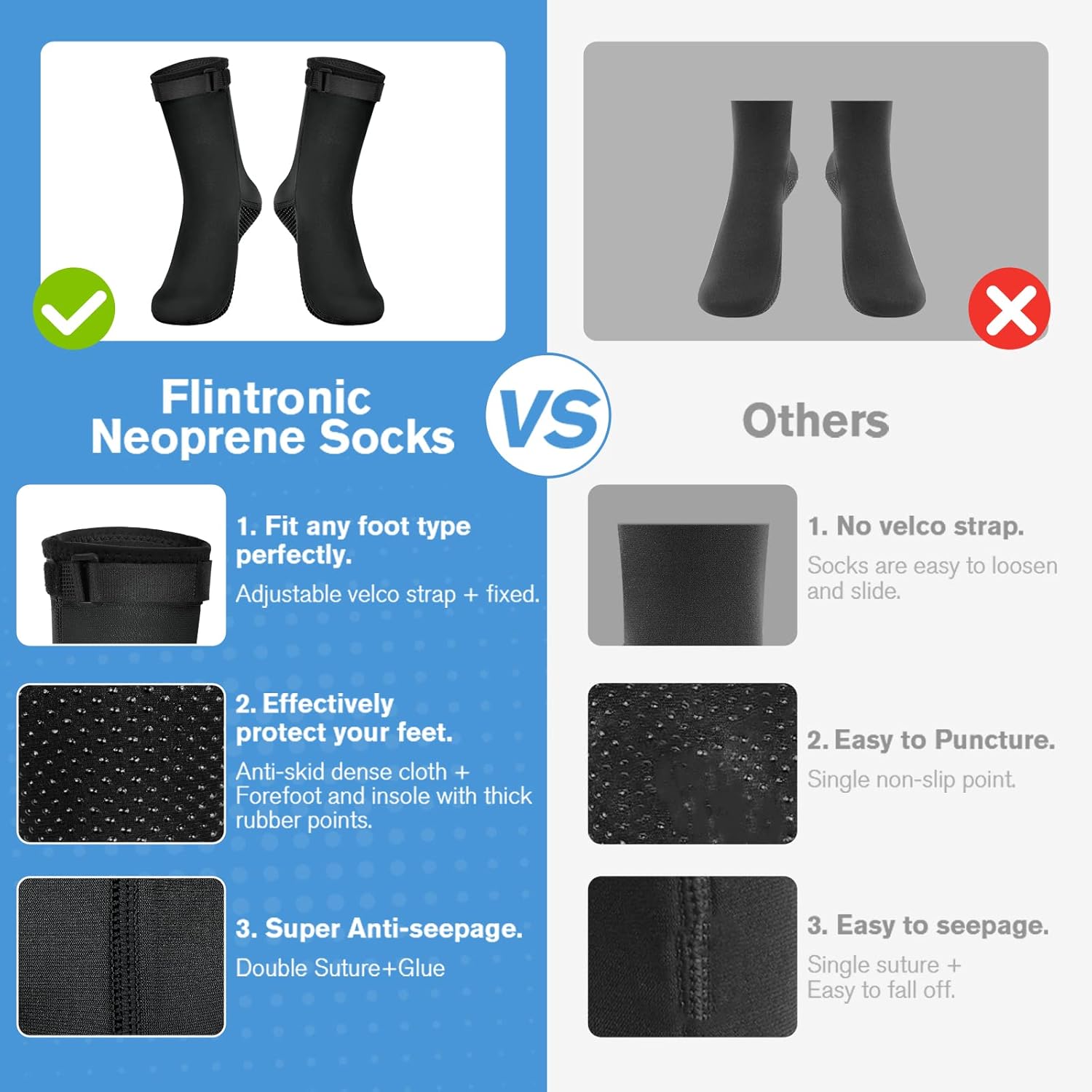 Thumbnail 5 de Flintronic Chaussettes de plongée en néoprène 3 mm antidérapantes (tuba et sports nautiques)