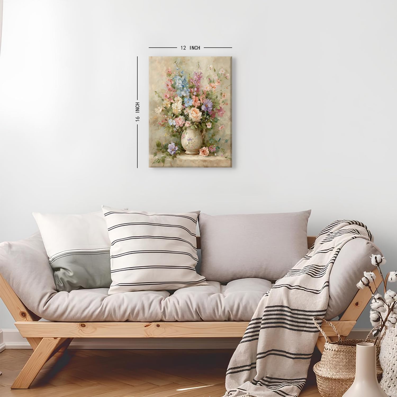 Detalle 2 de Botanical vintage floral wall art canvas print (12 x 16 inch, 1 panel) – vase bouquet still life decor