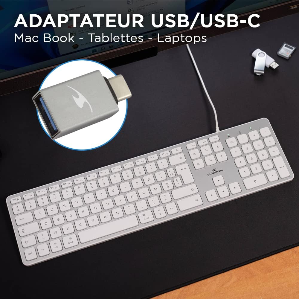 Thumbnail 2 de Bluestork Clavier Français AZERTY Filaire pour Mac — touches concaves silencieuses, 13 raccourcis multimédia, USB/USB-C