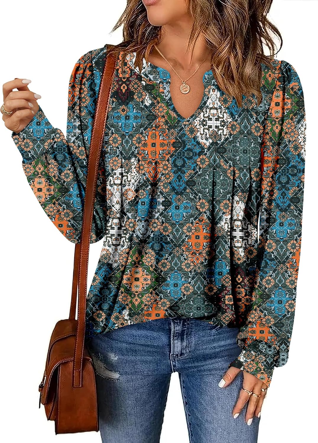 Thumbnail 3 de Onlypuff Women’s Long-Sleeve V-Neck Tunic Top, Pleated, S–3XL