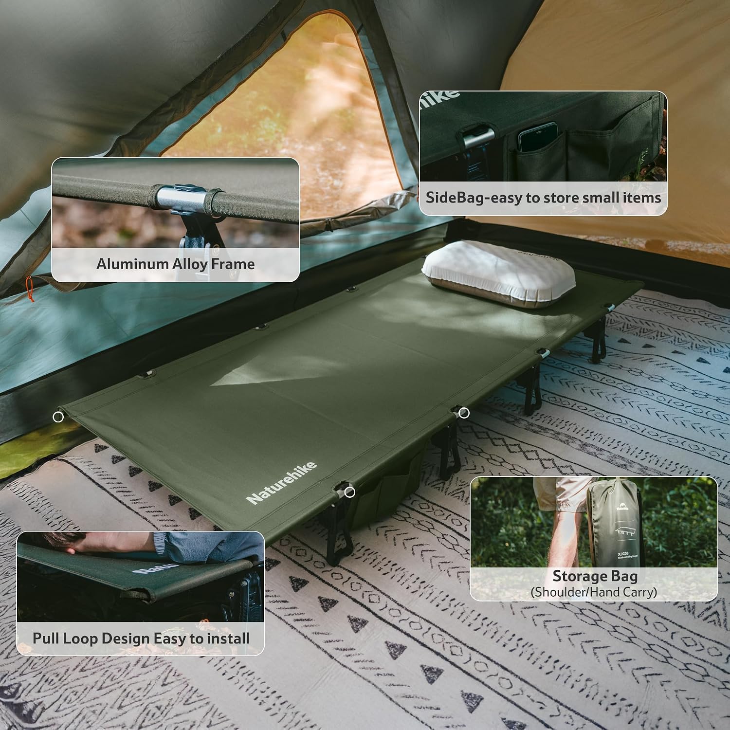 Detalle de Naturehike CNK2550WS020 Ultralight Folding Camping Cot, Green