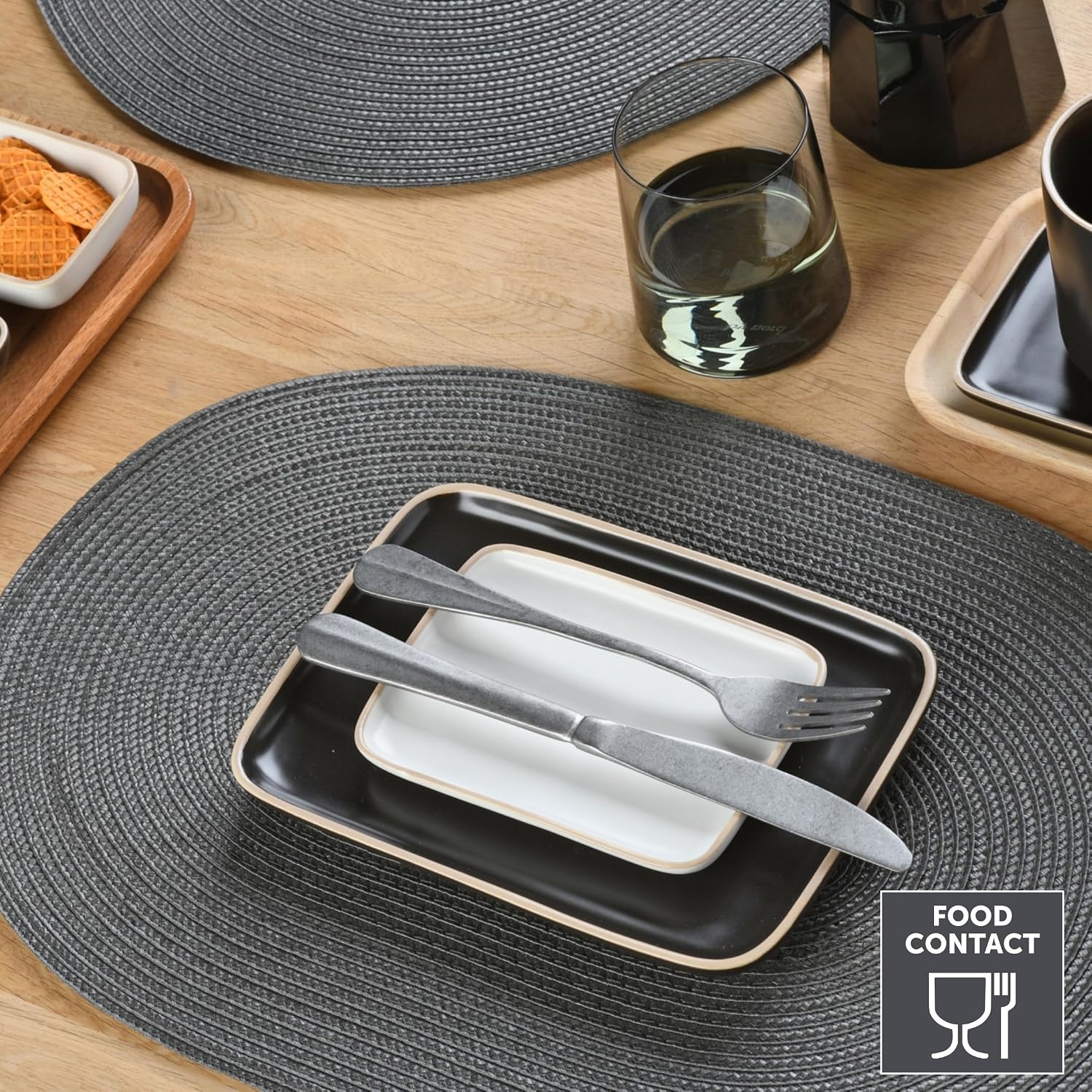 Thumbnail 3 de Venilia Tischset Grau Oval 45 × 30 cm im 4er-Set – gewebt, lebensmittelecht, platzdeckchen
