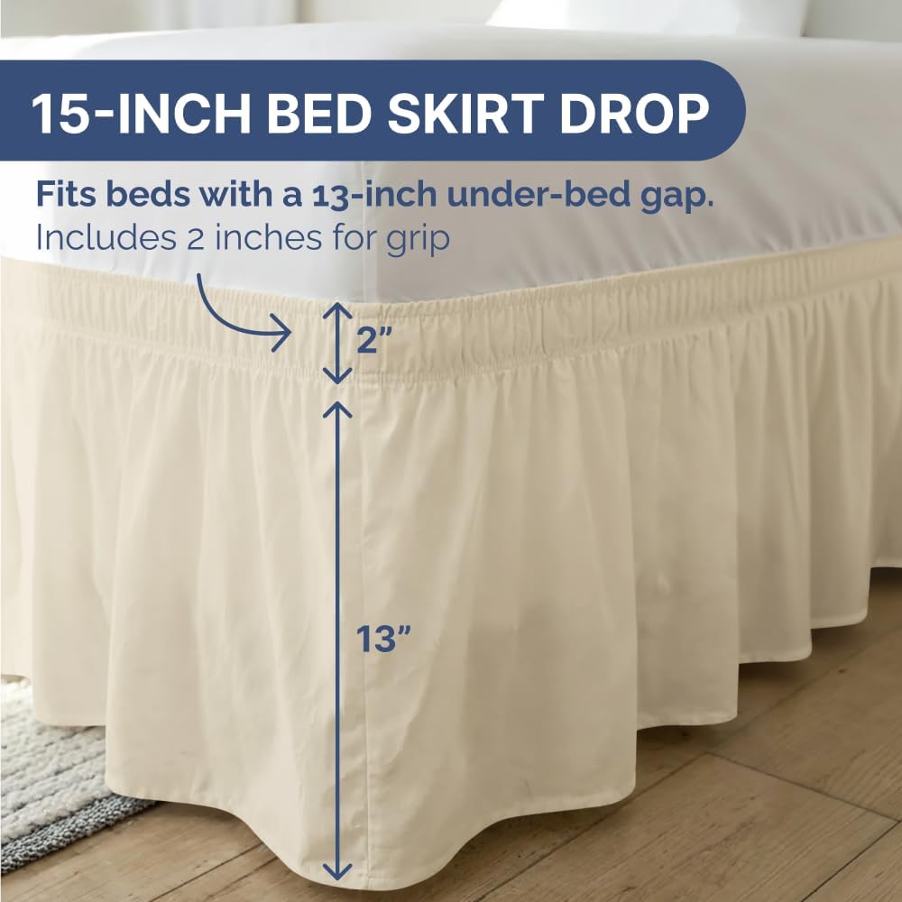Thumbnail 3 de Wrap Around Dust Ruffle Bed Skirt - Off White for Queen Size Beds with 15 Inch Drop