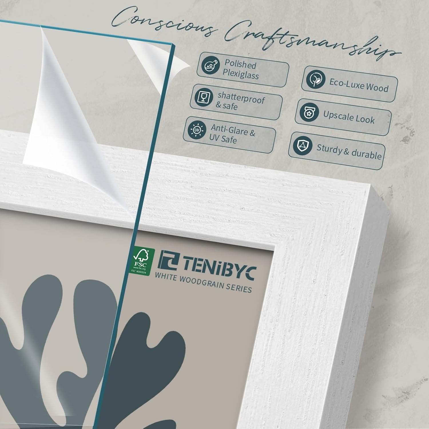 Thumbnail 3 de TENIBYC 24x36 Poster Frame 3-Pack (White Woodgrain) — Solid Wood Picture Frames with Plexiglass