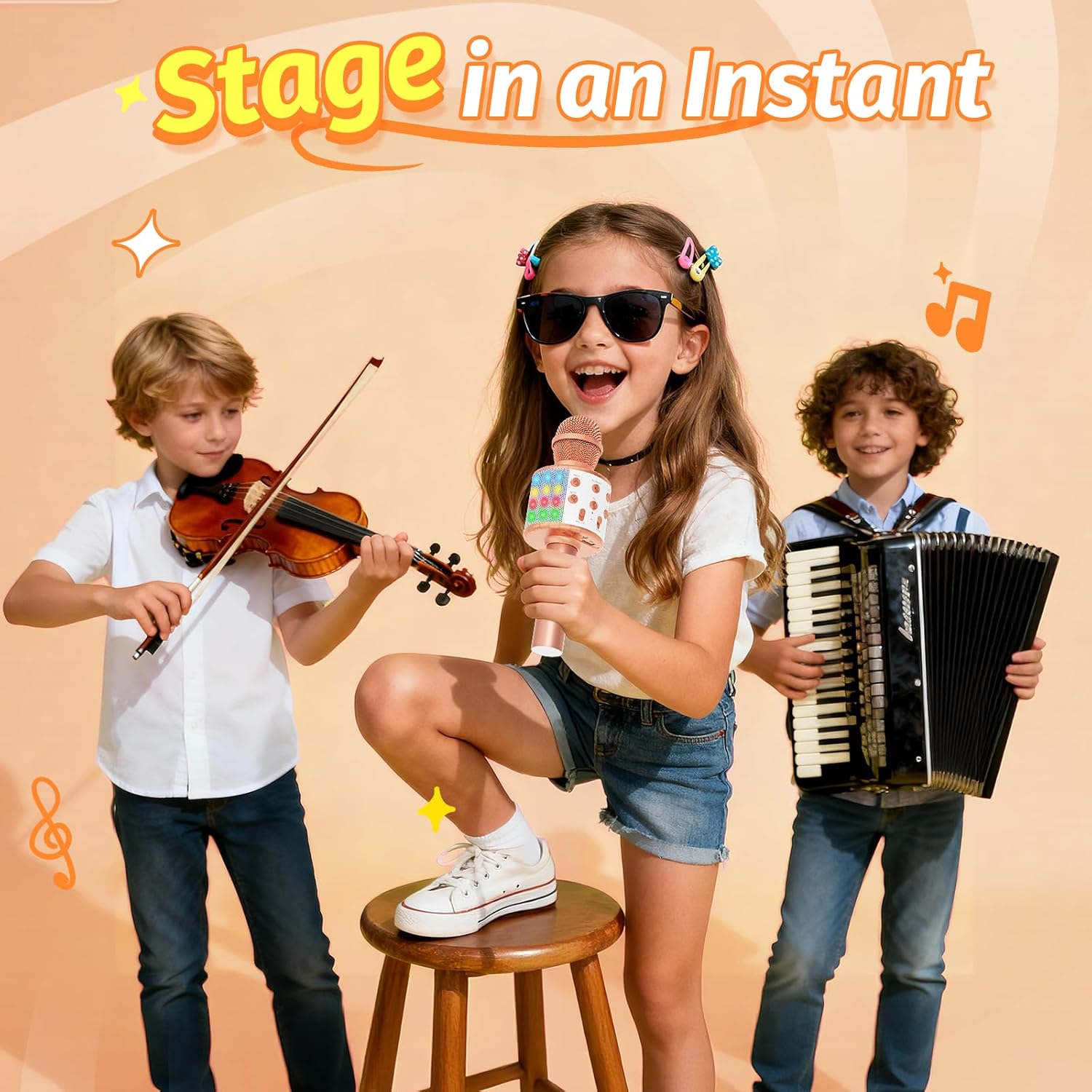 Thumbnail 1 de Fede microfono karaoke Bluetooth wireless per bambini con luci LED multicolore e funzione Eco