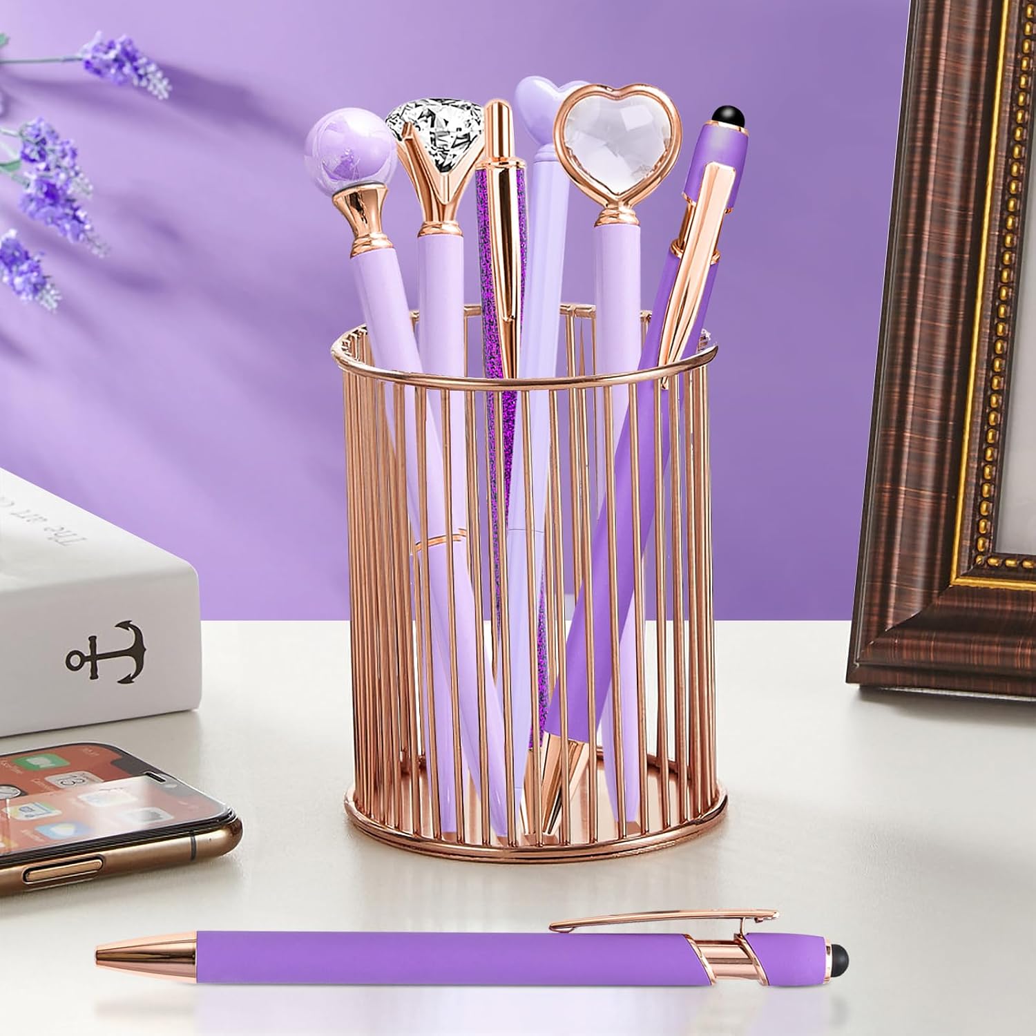 Detalle de YOXMJDB Model 1 Purple Ballpoint Pens, 6-Piece Metal Set with 1.0mm Black Ink