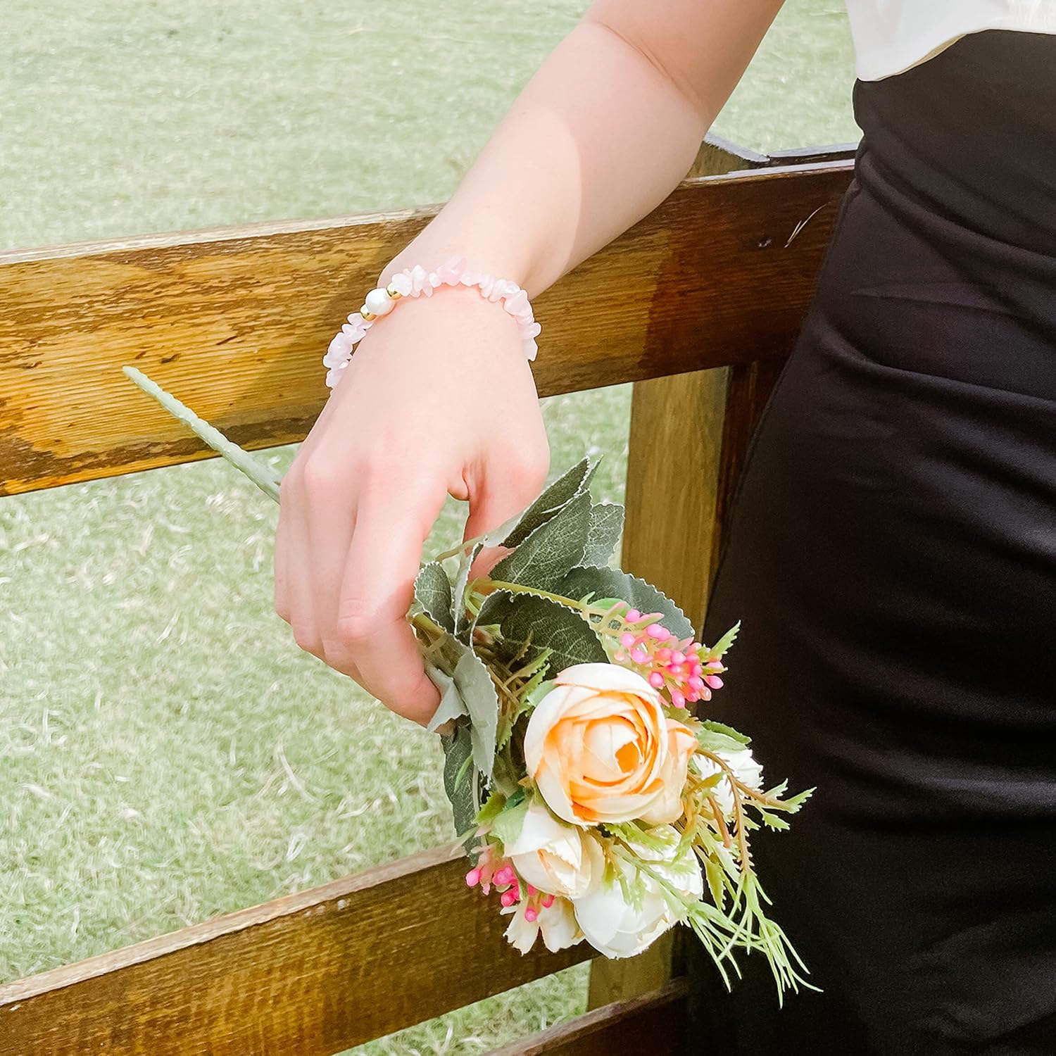 Detalle de MILAKOO Splitterarmband mit echten Perlen – Natursteinarmband für Damen
