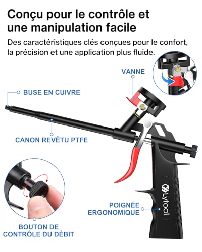 Detalle 2 de Lytool Pistolet Mousse Polyuréthane Sans-Nettoyage – Tout Métal, vanne intégrée