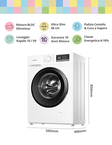 Detalle 2 de COMFEE' Lavatrice Ultra Slim 6 kg – profondità 40 cm, motore BLDC, Classe A-10%