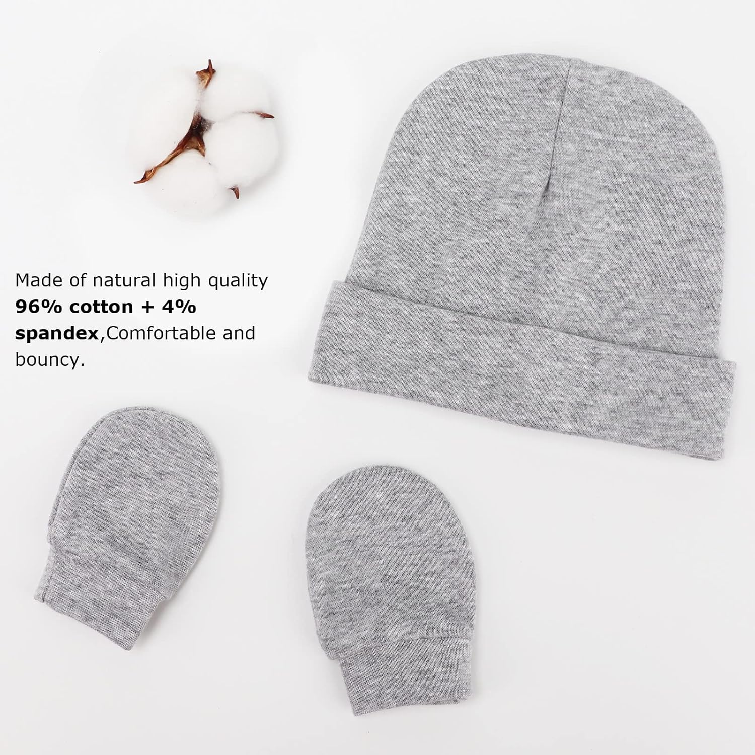 Detalle 2 de DRESHOW Newborn Beanie Hat & Gloves Set for 0–6 Months: 8‑Piece Cotton Essentials