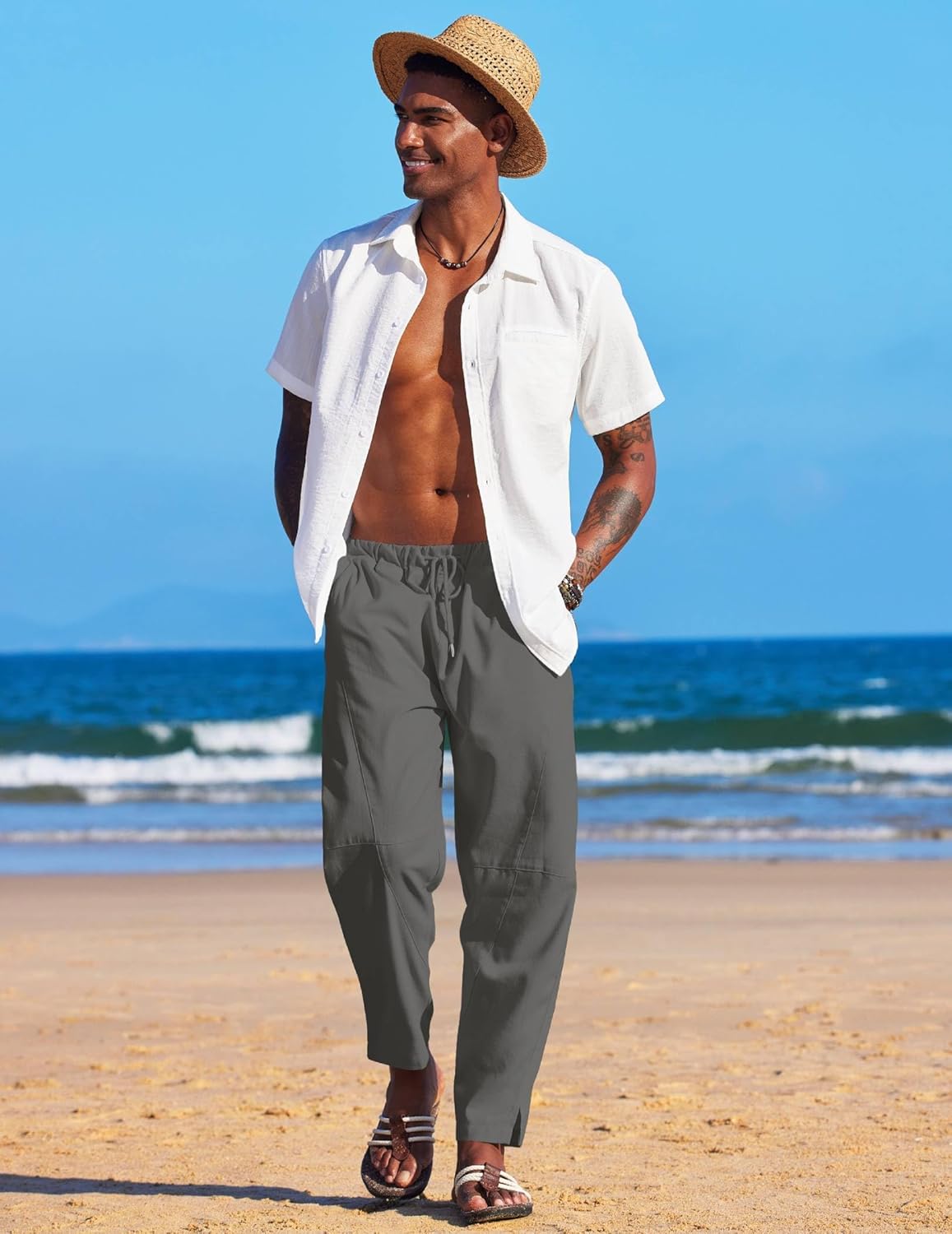 Thumbnail 2 de COOFANDY Herren-Leinenhose in Harem-Style mit Taschen (70% Viskose, 30% Leinen)