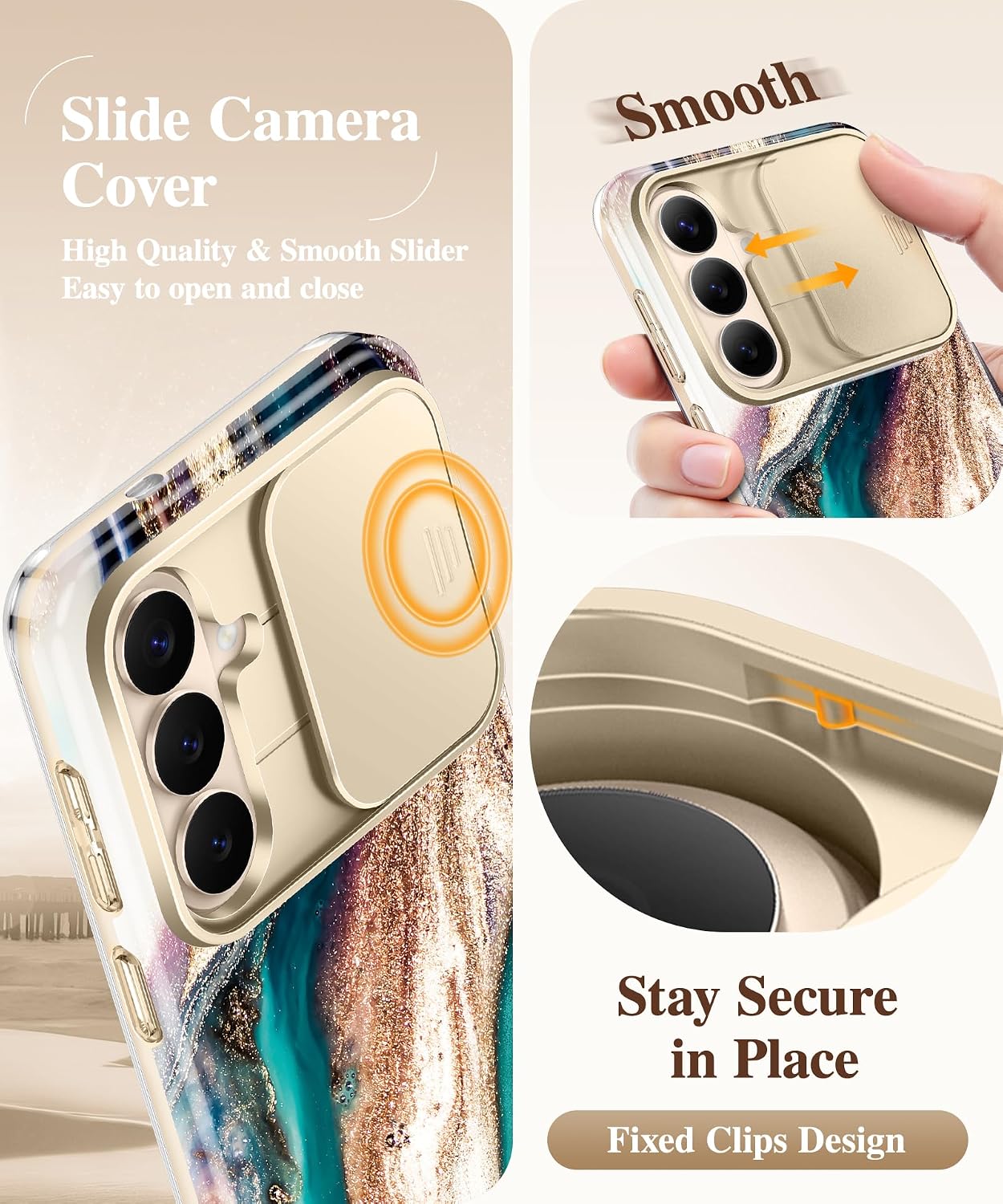 Detalle de GVIEWIN Marble Case for Samsung Galaxy S26 Plus with Slide Camera Cover and HD Screen Protector