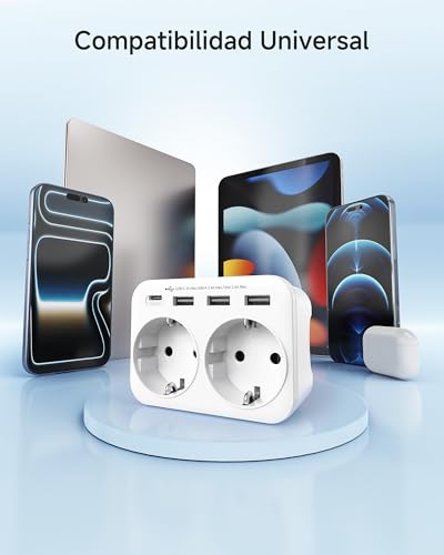 Thumbnail 8 de LENCENT Adaptador Enchufe USA/EE.UU: 6 en 1 para viajes (Tipo B) con USB y USB-C