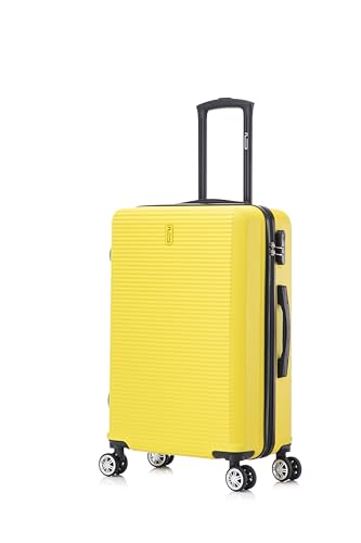 CELIMS Maleta Mediana con 4 Ruedas. ABS, 65 cm, Amarillo – Perfecta para estancias de varios días