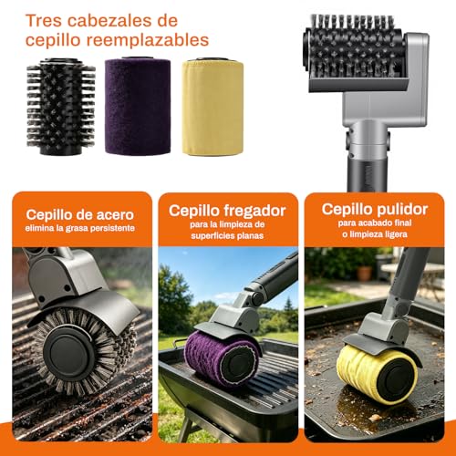 Thumbnail 7 de Hiwoor Cepillo Eléctrico para Barbacoa 3 en 1: 3 Cabezas, 150 Min Autonomía, Inalámbrico y 3 Velocidades