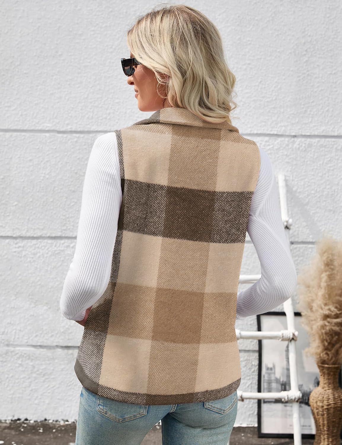 Detalle de Rapbin MC04581 Women's Plaid Flannel Vest with Full-Zip Front and Pockets