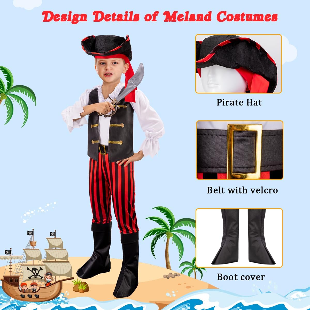 Detalle de MELAND Pirate Costume Kids: Complete Dress-Up Set for 3–10 Year Olds