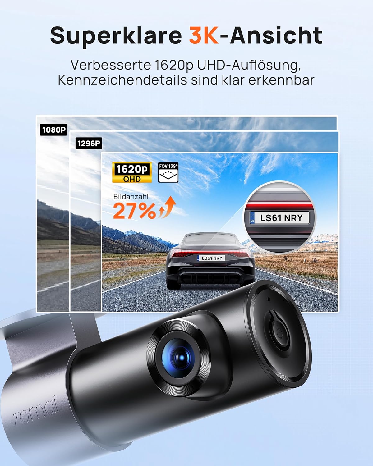 Thumbnail 2 de 70mai M310 Plus 3K Mini Dash Cam mit 1620P, WDR/WiFi & 24h Parküberwachung