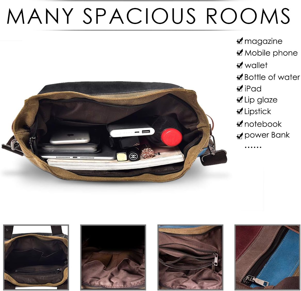 Thumbnail 6 de CHEREEKI Damen Handtasche aus Canvas mit Reißverschluss – bunte Streifen Umhängetasche mit großer Kapazität