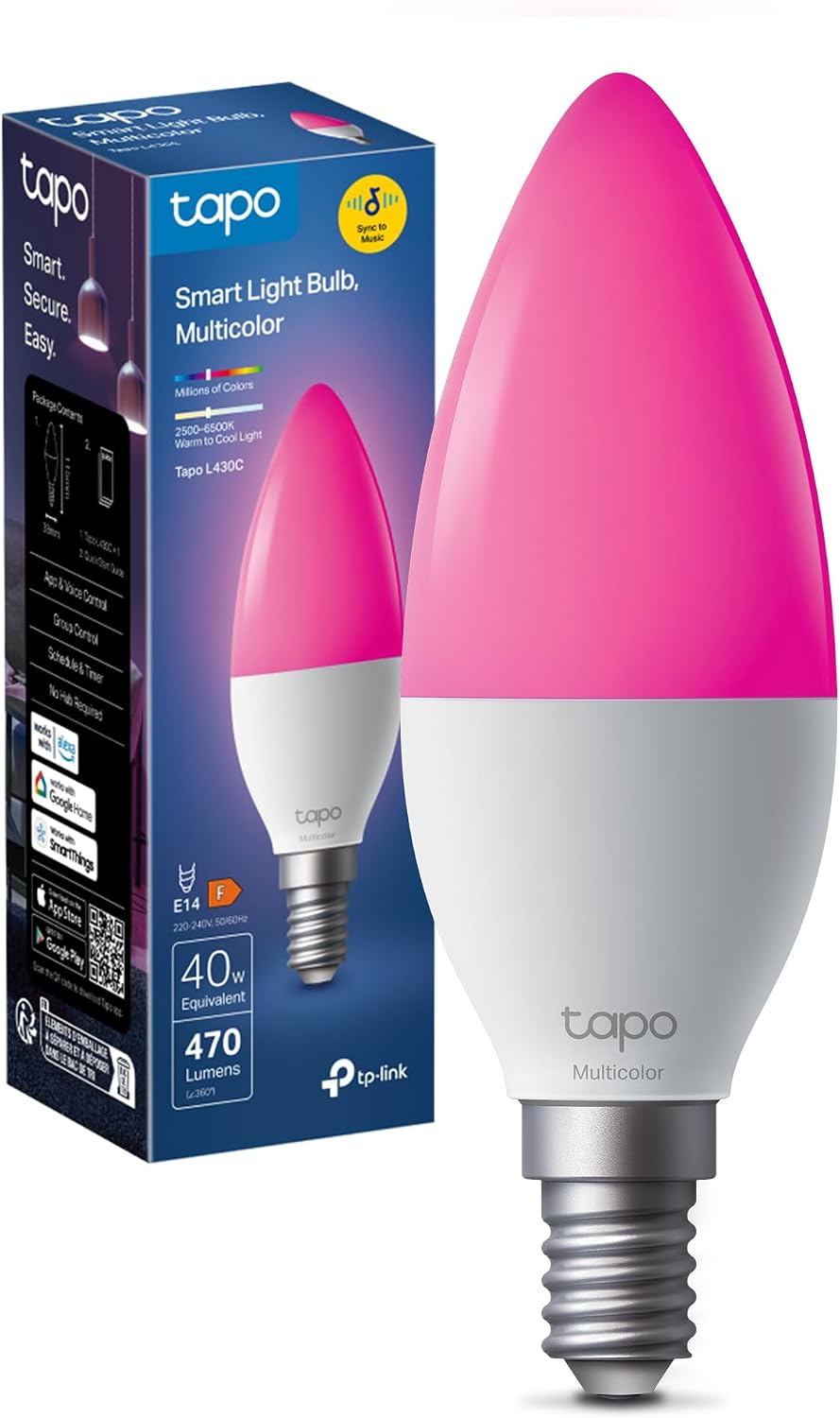 Detalle de Tapo Bombilla conectada WiFi E14 Multicolor 2500K–6500K (40W eq) – control por voz con Alexa