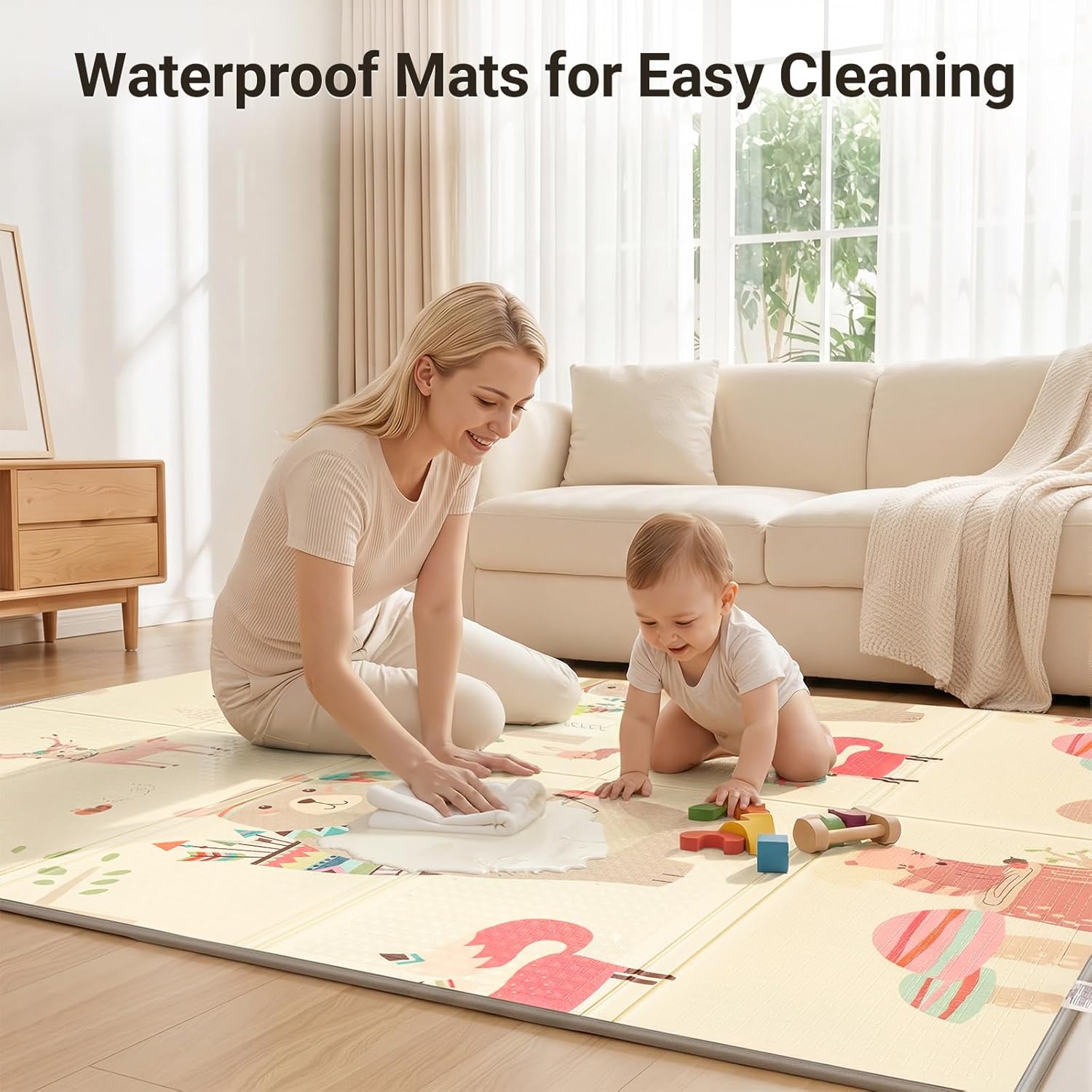Detalle 2 de COSYLAND Baby Play Mat - 71x59 Inches Extra Large Foldable, Reversible Waterproof Foam Mat