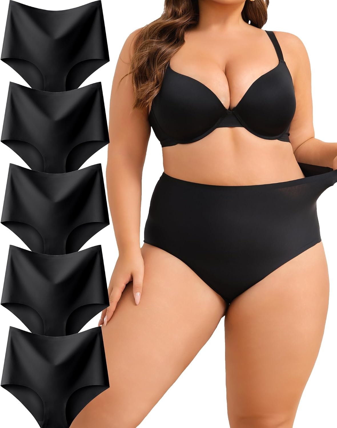 Detalle de ALL OF SHE 5er Pack High-Waisted nahtlose Unterhosen Damen (Slip, Hipster) – bequem für jeden Tag