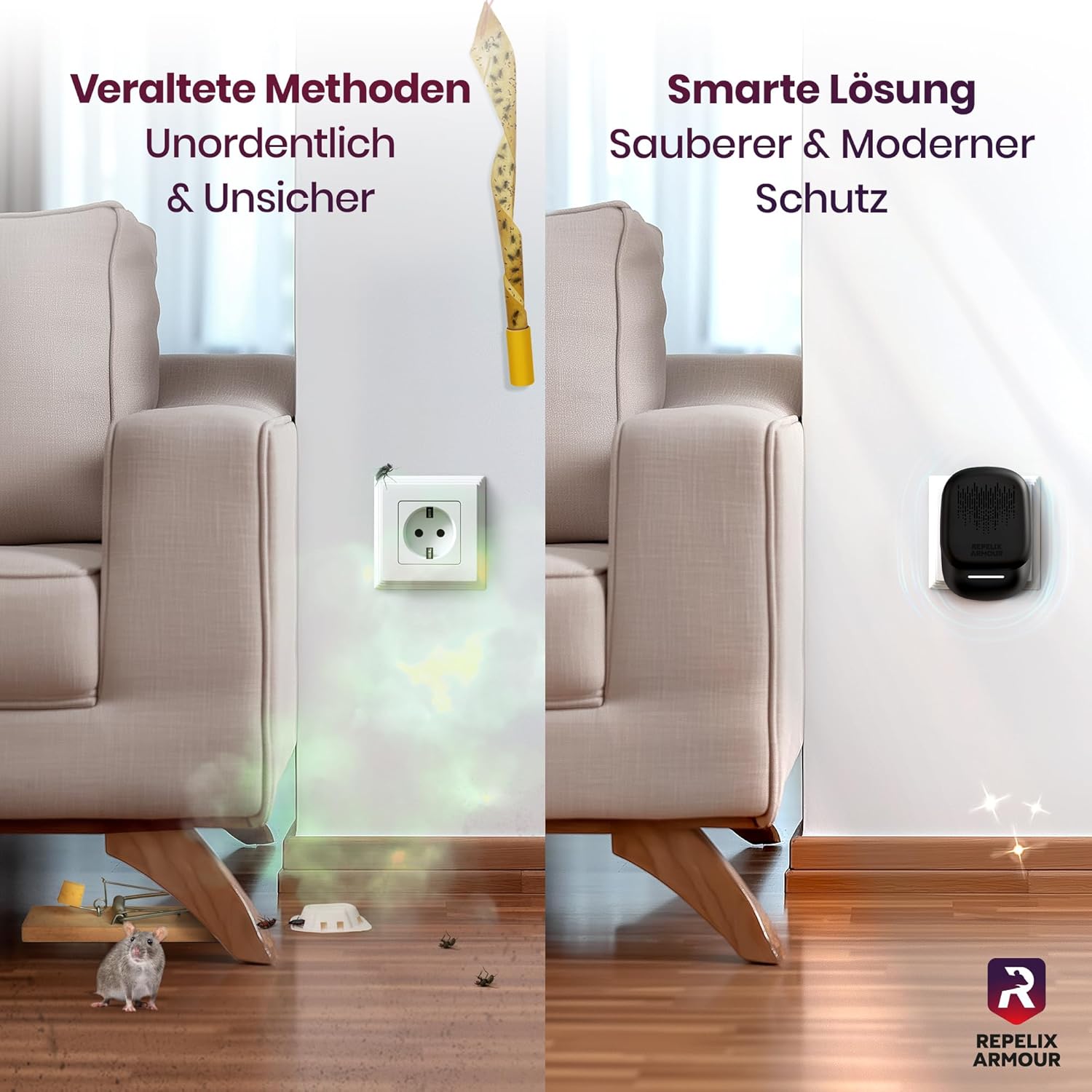 Thumbnail 3 de REPELIX ARMOUR Ultraschall-Schädlingsbekämpfer für Innenräume (2er-Set, PR-025) – bis 140 m² pro Gerät, 3 Modi