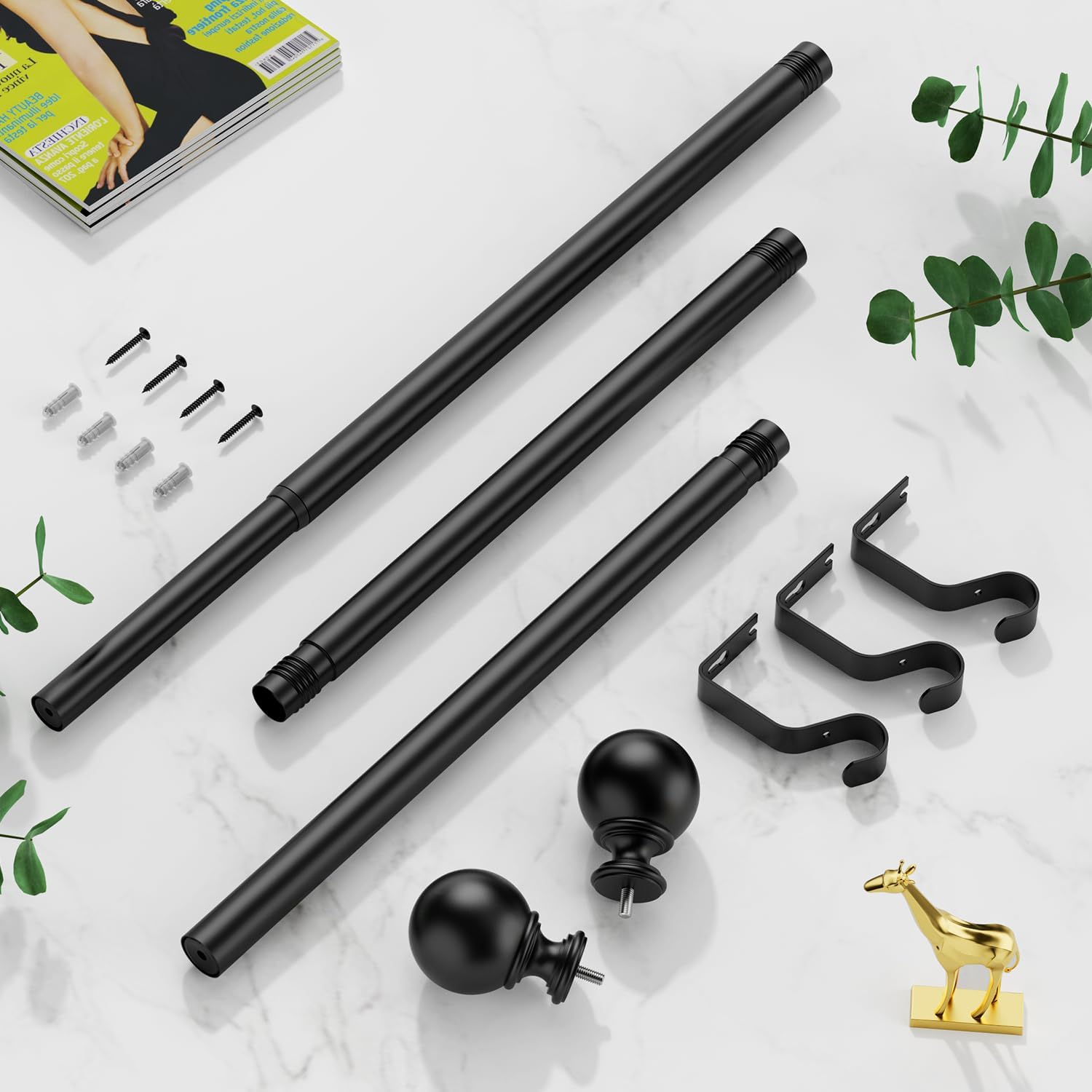 Detalle de JOSYRY Long Curtain Rod, 1-Inch Metal Pole for Wide Windows, Black
