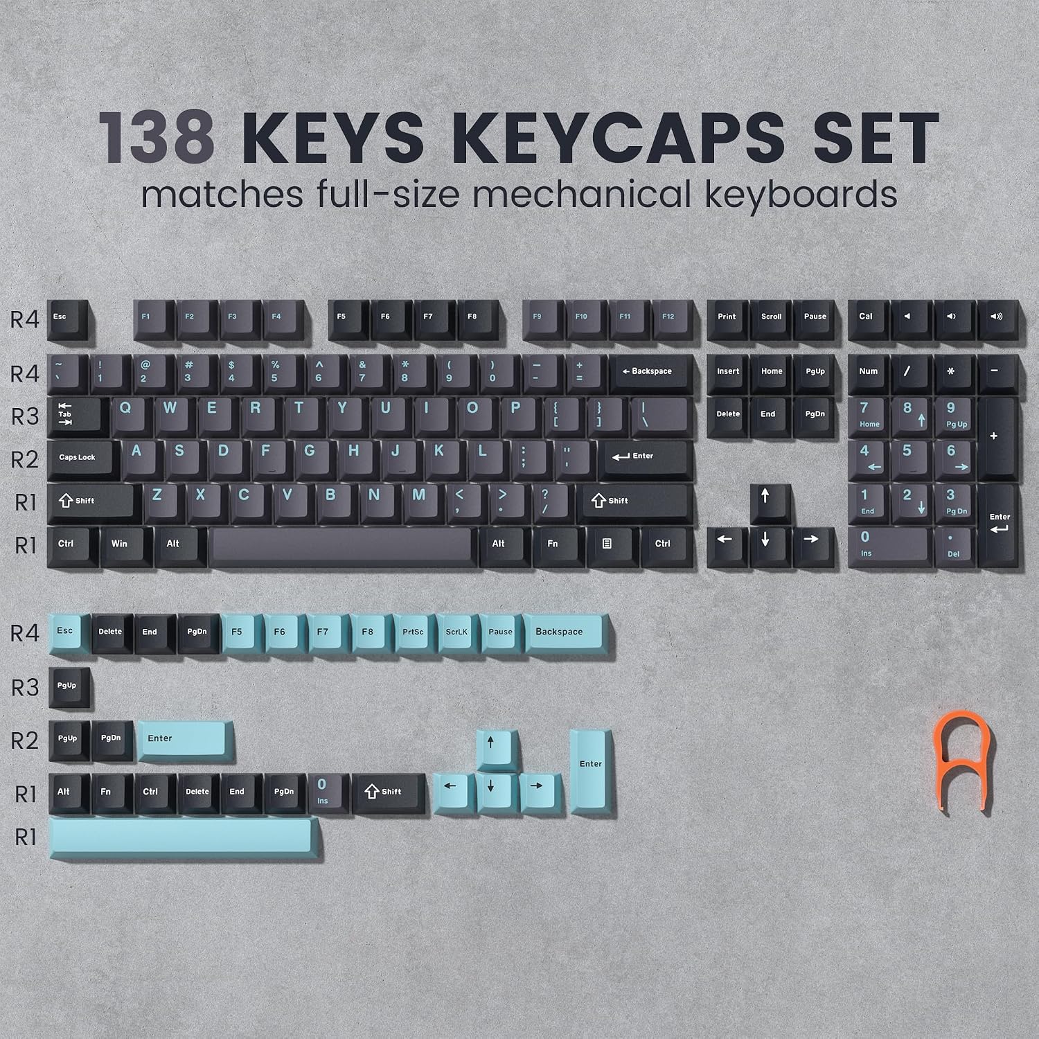 Detalle 2 de dagaladoo usdaga-008 Double Shot PBT Keycap Set, Cherry Profile, Gray/Blue