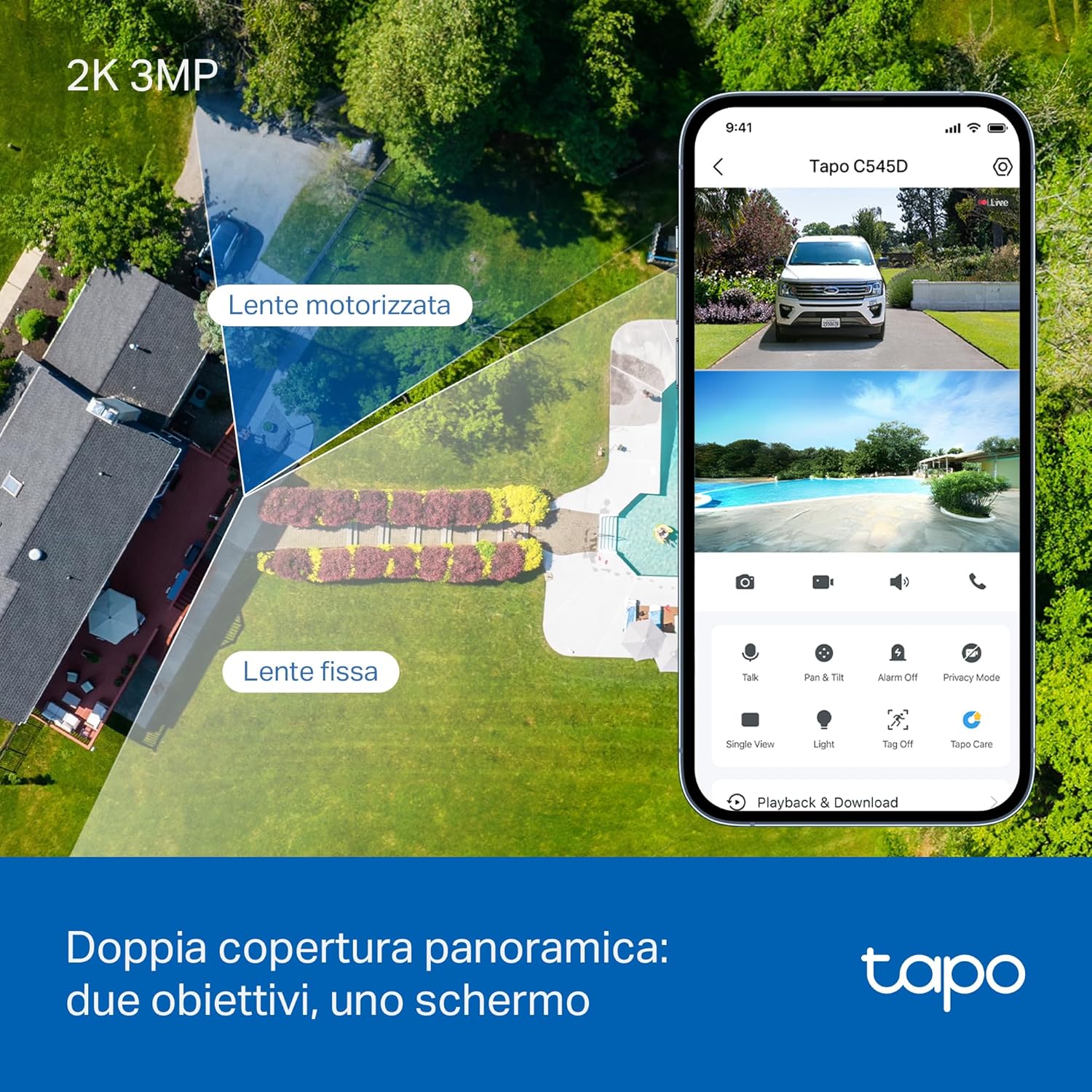 Thumbnail 1 de Tapo C545D: telecamera Wi-Fi esterna a doppio obiettivo 2K (3MP+3MP) con PTZ, AI e audio bidirezionale