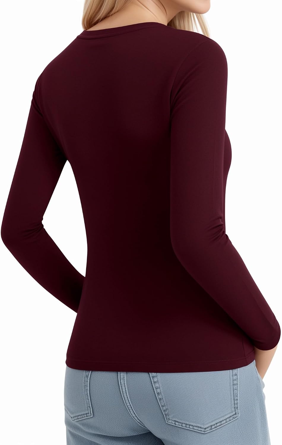 Detalle 2 de ALGALAROUND Women's Long Sleeve Scoop Neck Top — Slim Fit Casual to Everyday Winter Tee