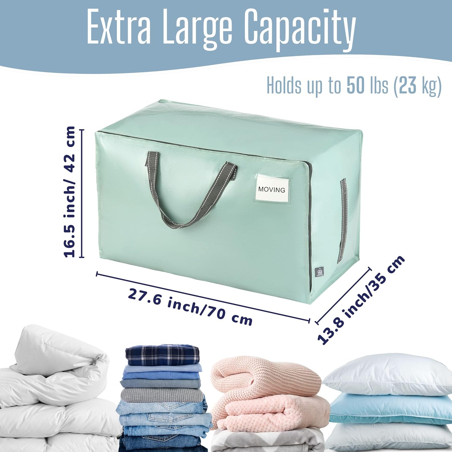 Detalle 2 de VENO 8 Pack Heavy-Duty Oversize Large Storage Bag Organiser (Water-Resistant, Light Green) – 8 Pack