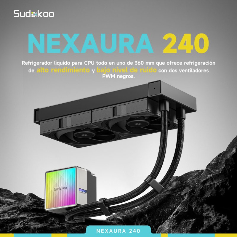 Thumbnail 3 de Sudokoo NEXAURA 240mm: refrigeración líquida con 2 ventiladores RGB para alto rendimiento