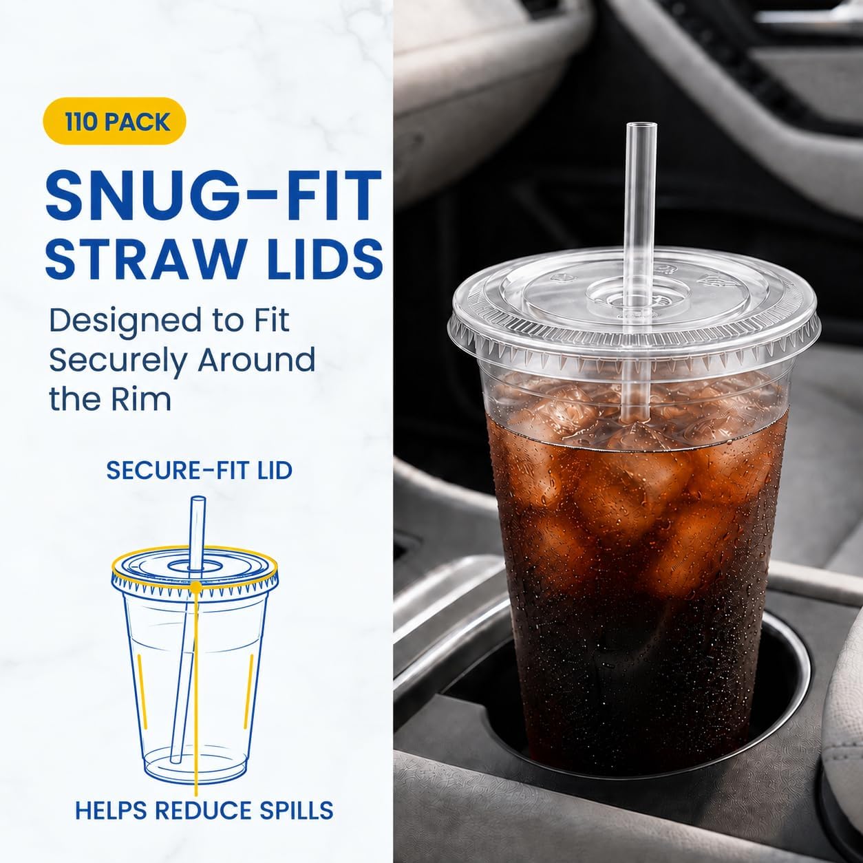 Detalle de Clear Plastic Cups with Lids and Straws, 16 oz