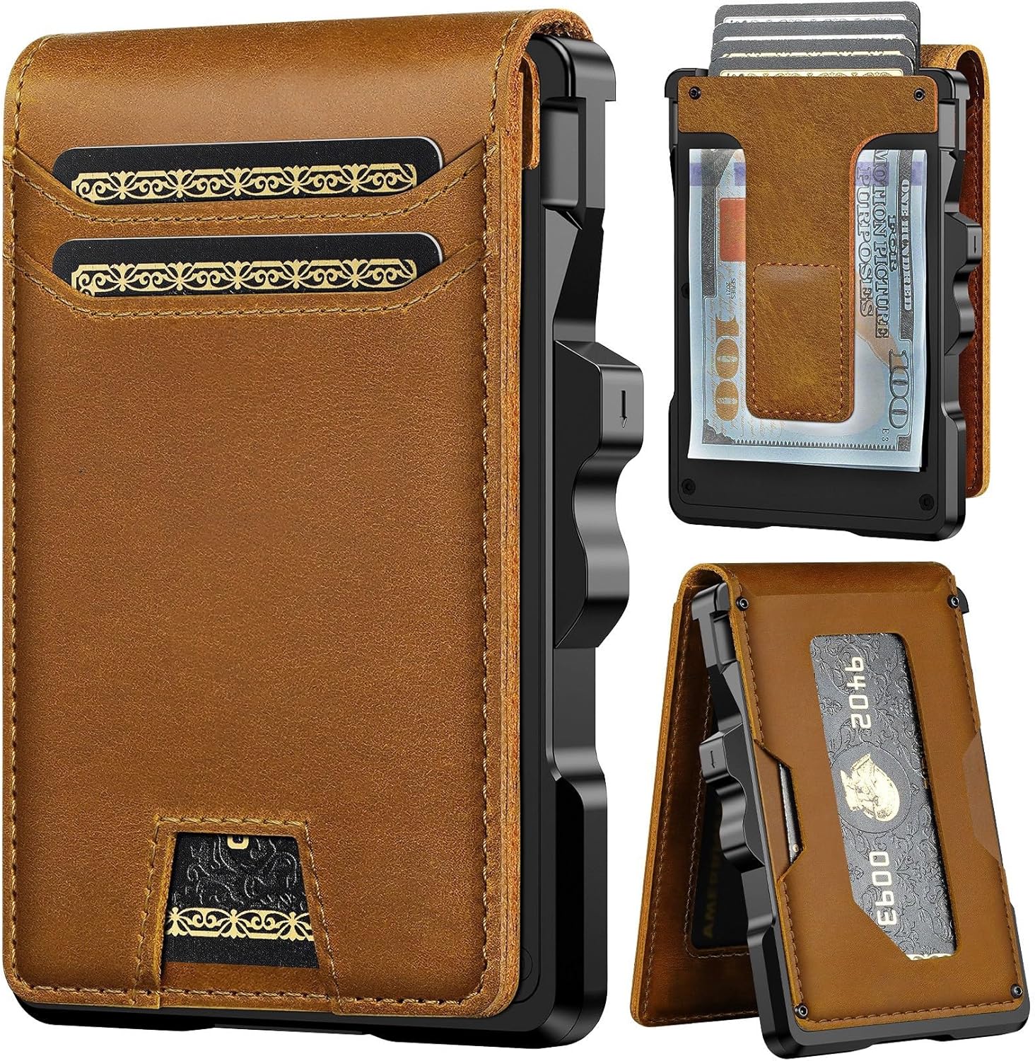 Detalle de furid TS013 Slim RFID Wallet, Full-Grain Leather with Pop-Up Card Access