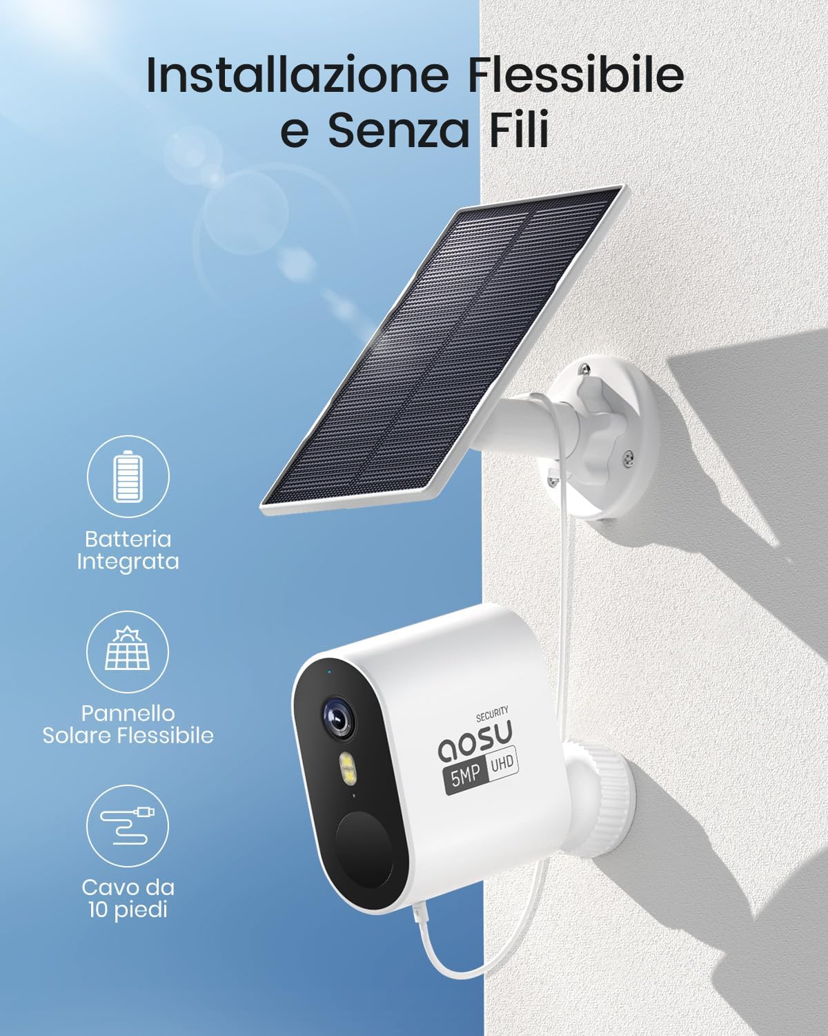 Thumbnail 4 de Aosu C7S Kit Sorveglianza Solare Esterno 3K con 4 Telecamere, Aosubase 32GB, No Abbonamento