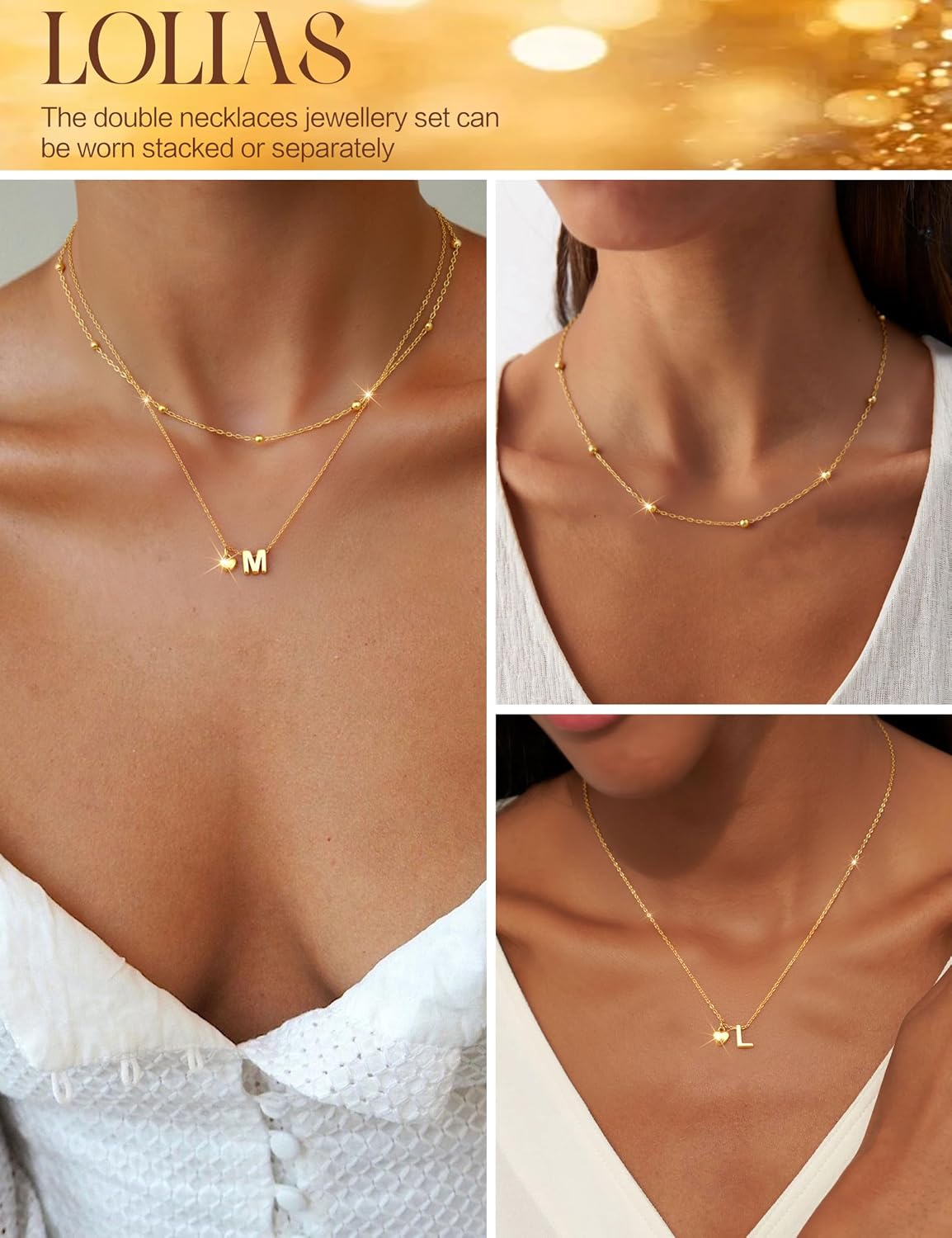 Thumbnail 3 de LOLIA Stocking Stuffers: Gold/Silver Plated Initial Heart Necklaces for Women