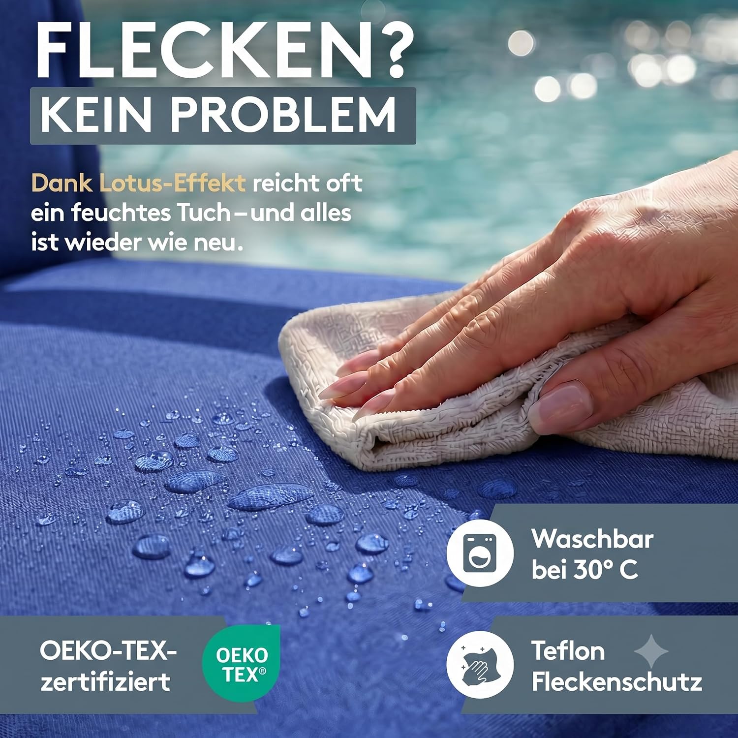 Detalle de LILENO HOME Gartenstuhl Auflagen 2er Set Hochlehner Blau Uni – Bequeme Sitzauflagen für Gartenmöbel