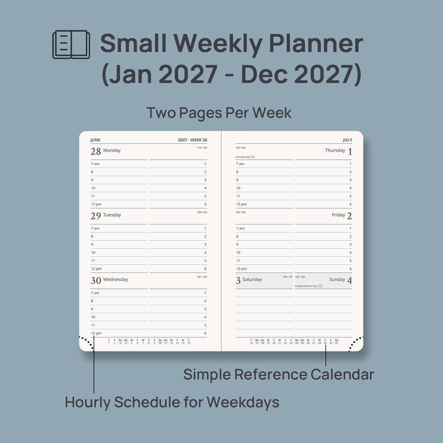 Detalle 2 de POPRUN 2027 Pocket Planner, Weekly and Monthly, 4" x 6.25", Hardcover