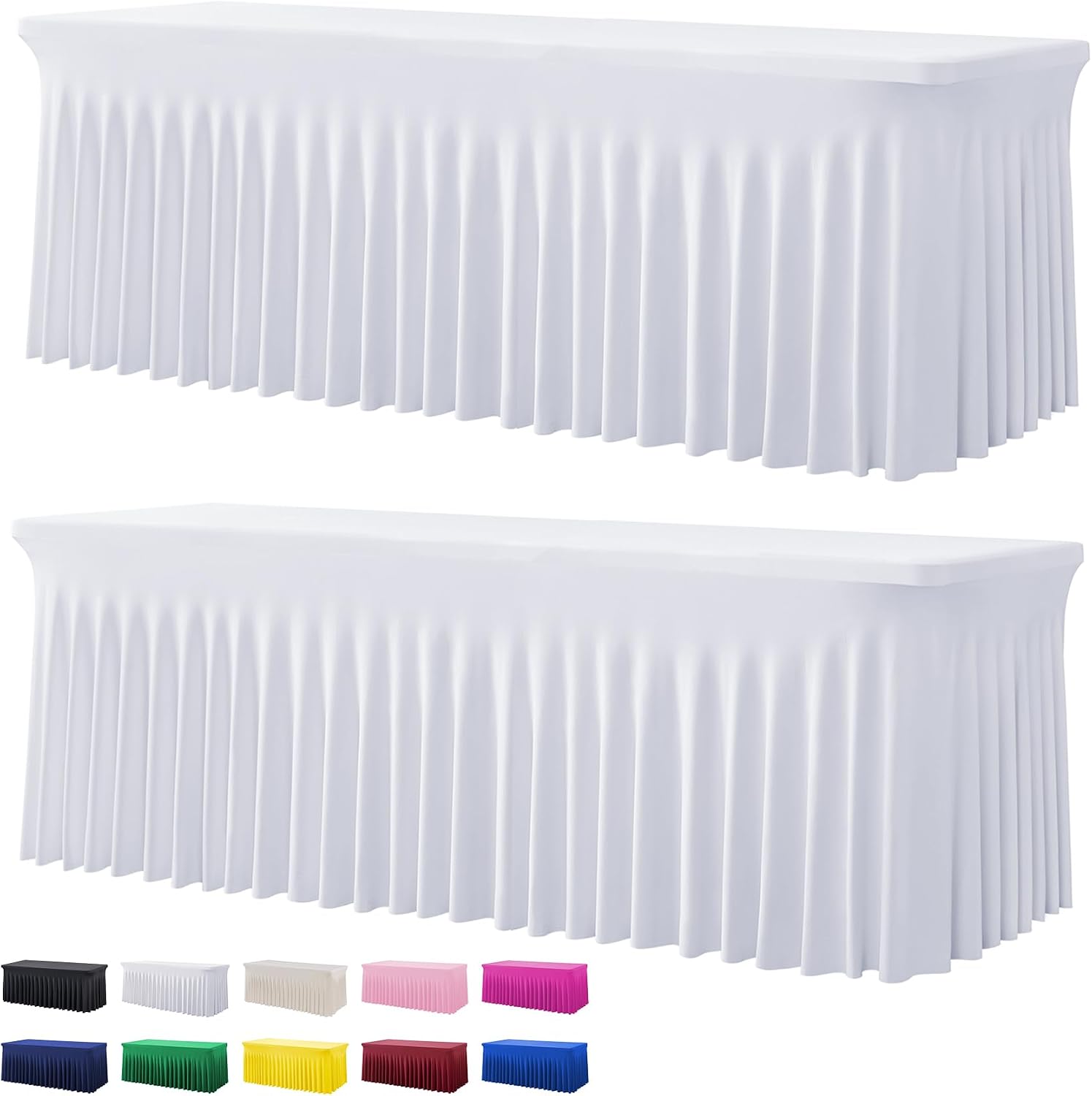 Detalle de 2-Pack White Spandex Tablecloths for 8-Foot Rectangle Tables (Fitted, Wrinkle-Resistant)