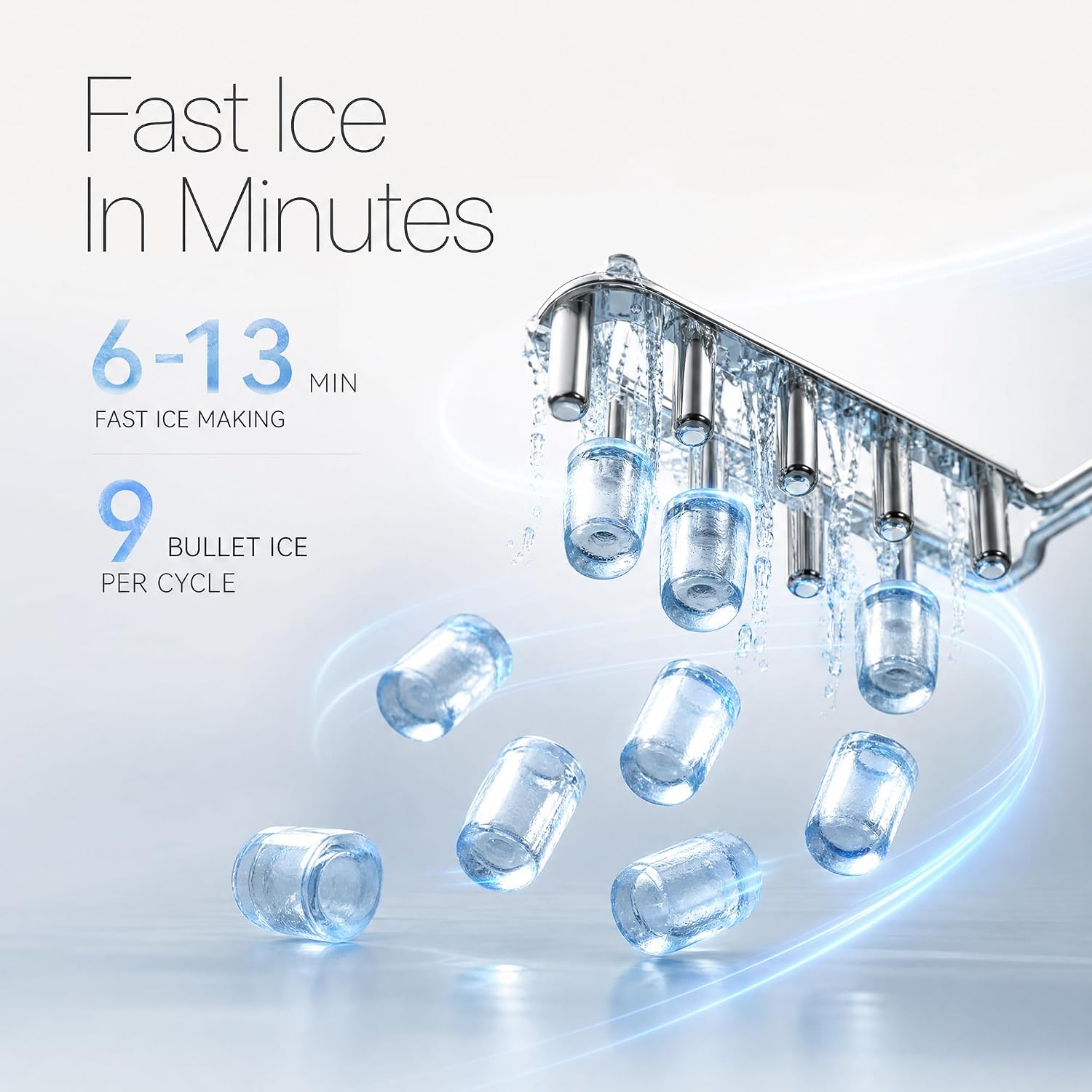 Detalle de Borcolo BO-FZB-12X9C Countertop Ice Maker, 2 Bullet Sizes, 9 Cubes in 6 Minutes