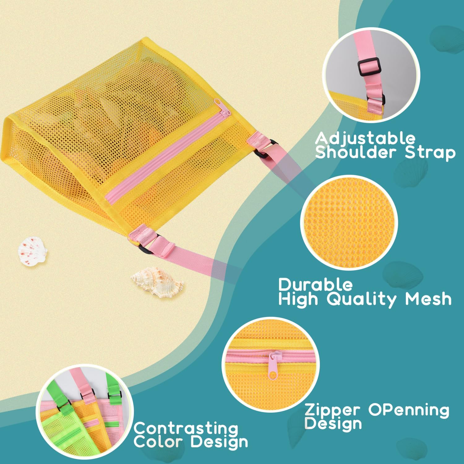 Thumbnail 3 de MUYIZI Mesh Beach Bag for Shells Collecting 3 Pack: Lightweight, Quick-Dry Shell Bags for Kids and Families