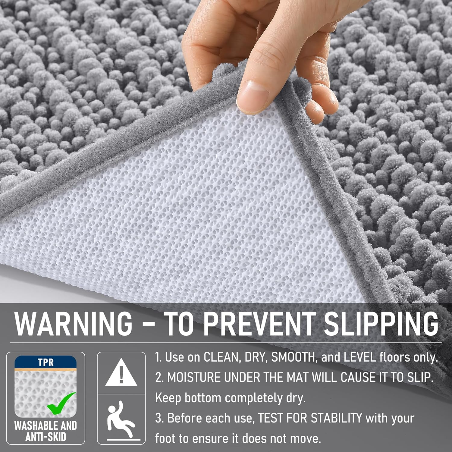 Thumbnail 5 de OLANLY 30x20 Thick Chenille Bathroom Rug Mat in Grey