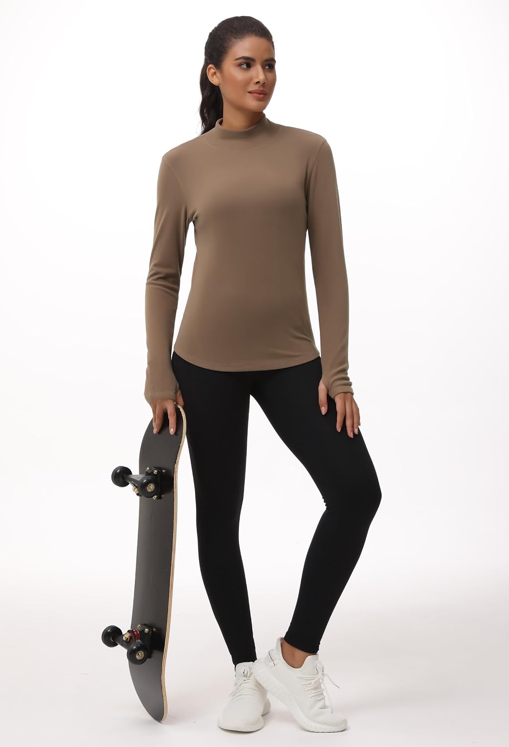 Thumbnail 2 de THE GYM PEOPLE Fleece Mock Turtleneck Top with Thumb Holes