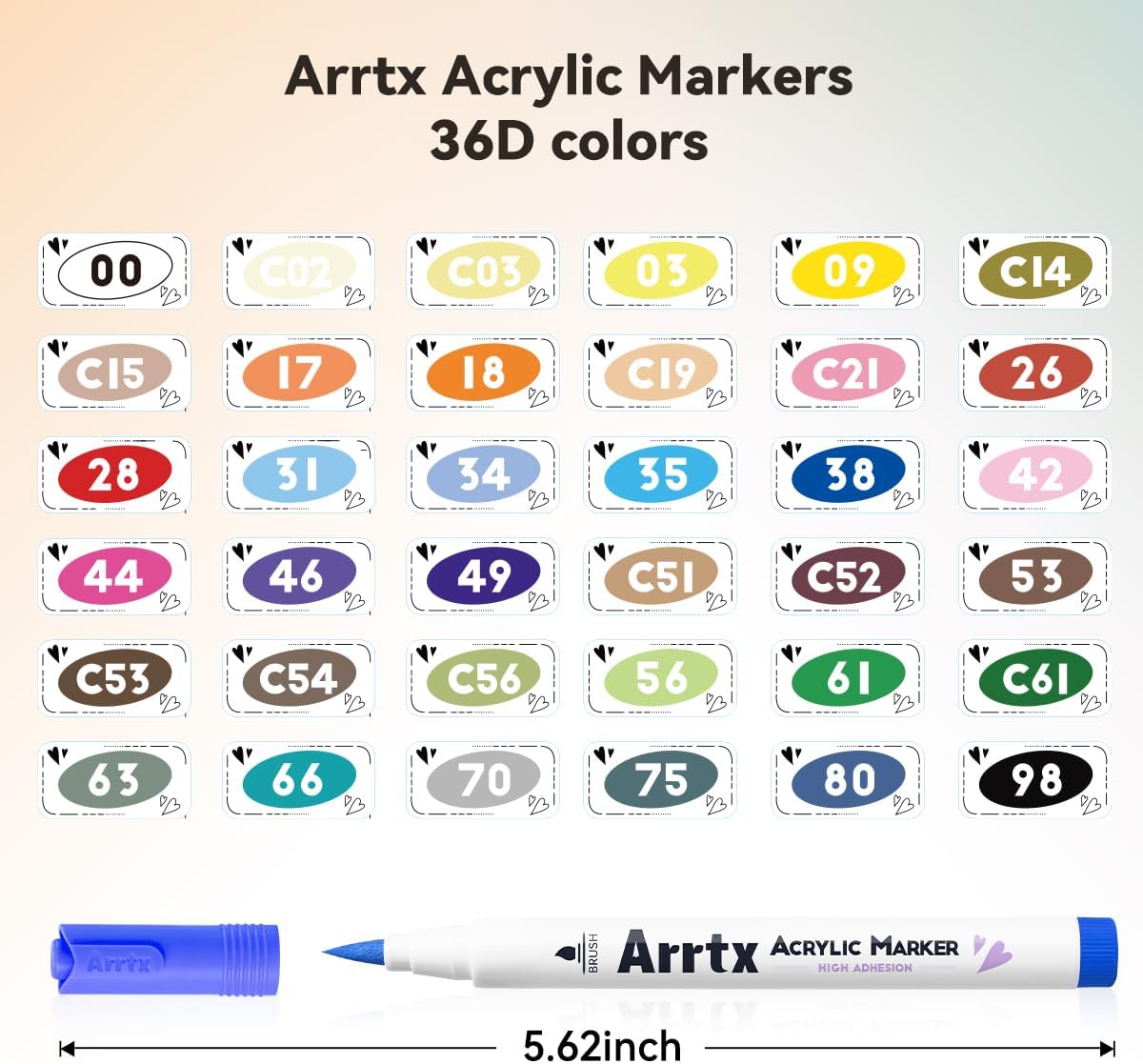 Thumbnail 5 de Arrtx 36-Colour Acrylic Paint Pens with Brush Tip – Versatile Markers for Rock, Fabric, Wood and More