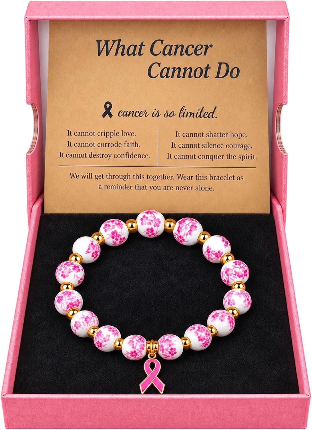 Detalle de Breast Cancer Awareness Bracelet with Ceramic Beads