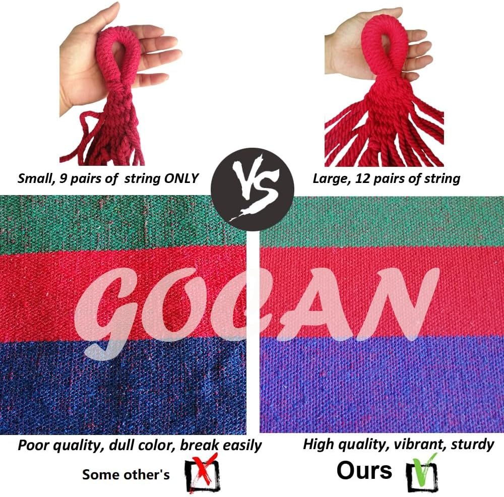 Detalle 2 de GOCAN amaca per 2 persone 220 x 160 cm in tela e cotone con barra, rossa (carico fino a 300 kg)
