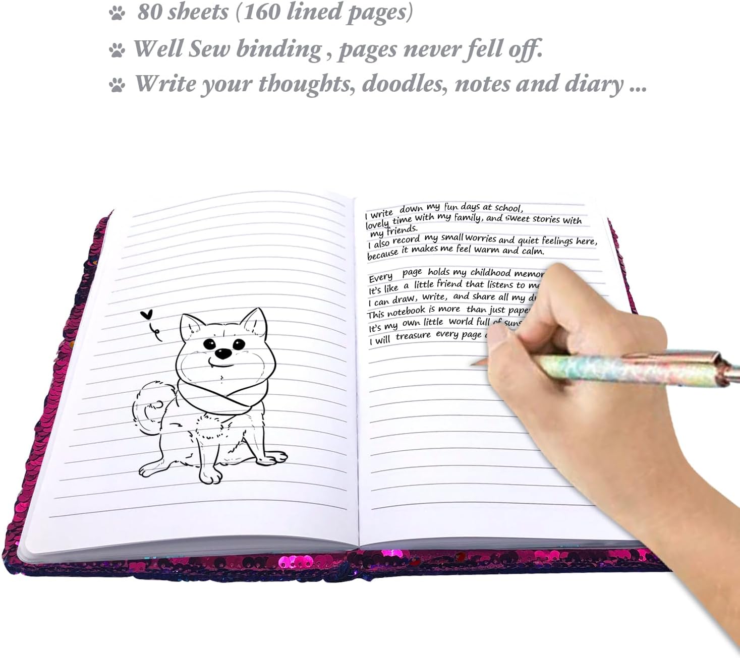 Thumbnail 6 de GINMLYDA Kids Sequin Journal, A5, 160 Lined Pages, Reversible Pink Heart
