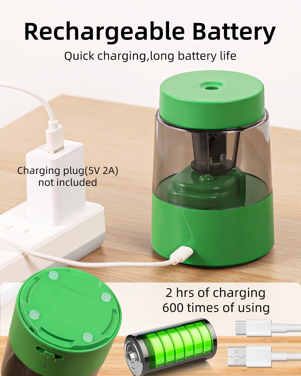 Thumbnail 4 de ZMOL Electric Pencil Sharpener: Rechargeable, Auto Stop, 3 Sharpen Modes