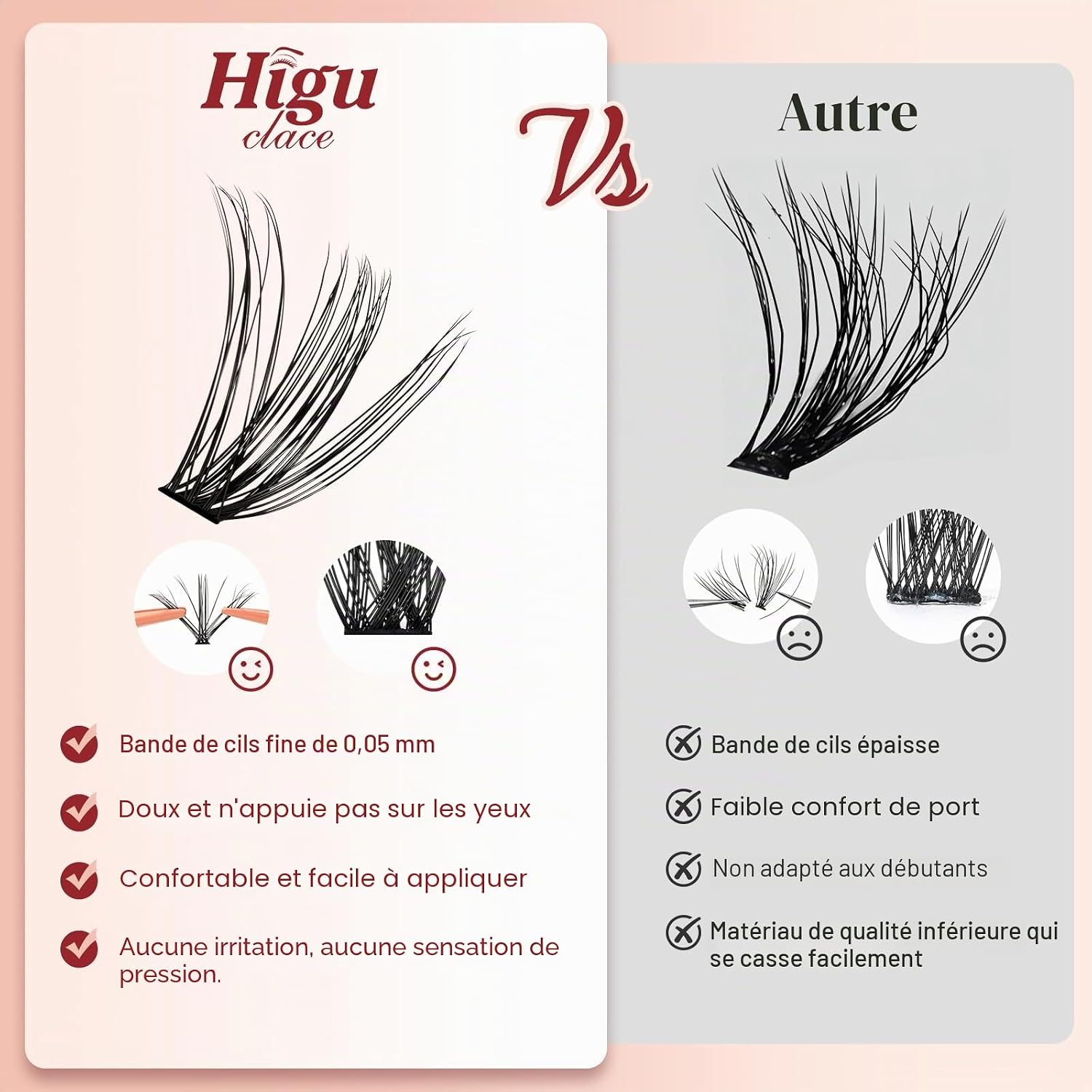 Detalle de Higu clace 580 pièces – Extensions de cils à domicile, 10–18 mm, courbure 30–100D